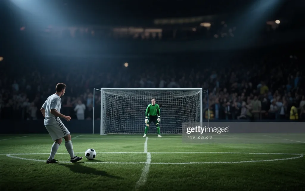 点球大战前球员与门将对峙的紧张瞬间